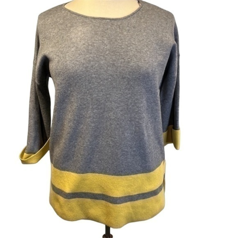 Grey and Yellow Colorblock Knit‎ Sweater 3/4 Sleeve Crew Neck #149